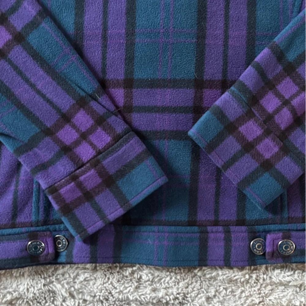 Isaac Mizrahi Live Purple Teal Plaid Fleece Jacket Shacket Button Up Large